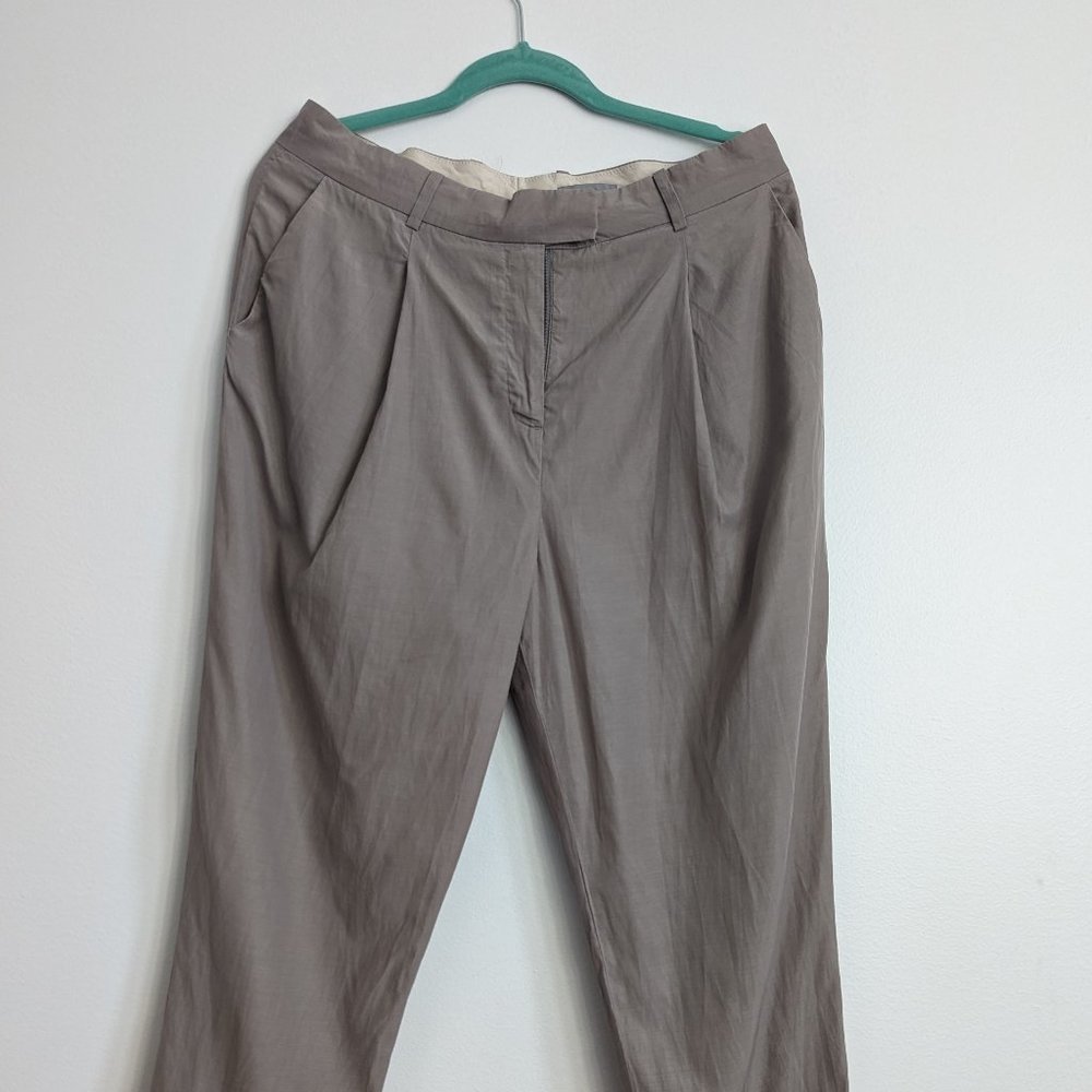 COS silk pants grey straight fit ankle crop trousers